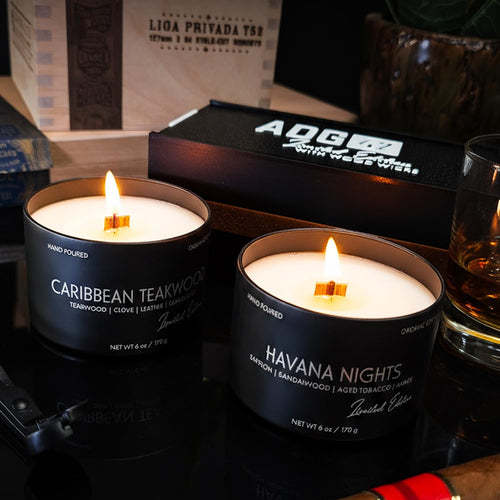 2 Wood Wick Candle Set for Men | Masculine Scent | Storage & Gift Box