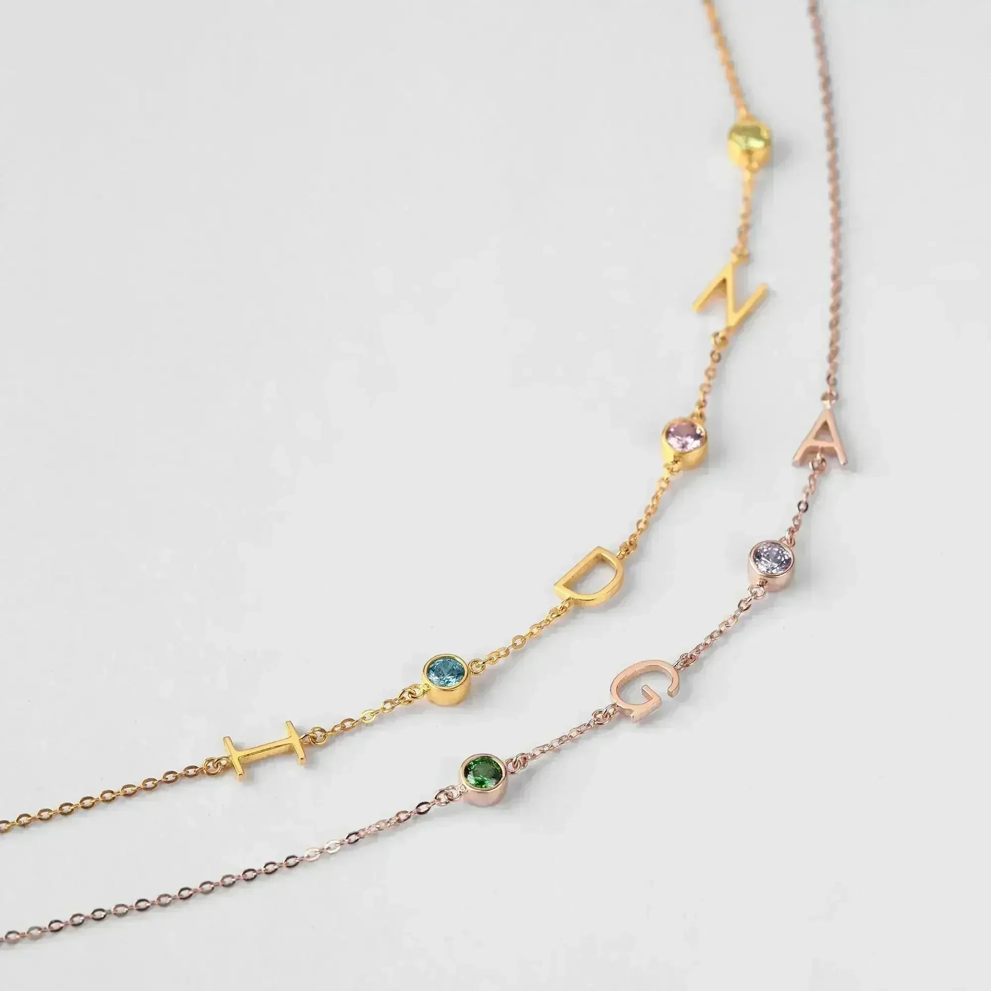 Sideways Letter Necklace, Mom Birthstone Necklace, Initials Necklace