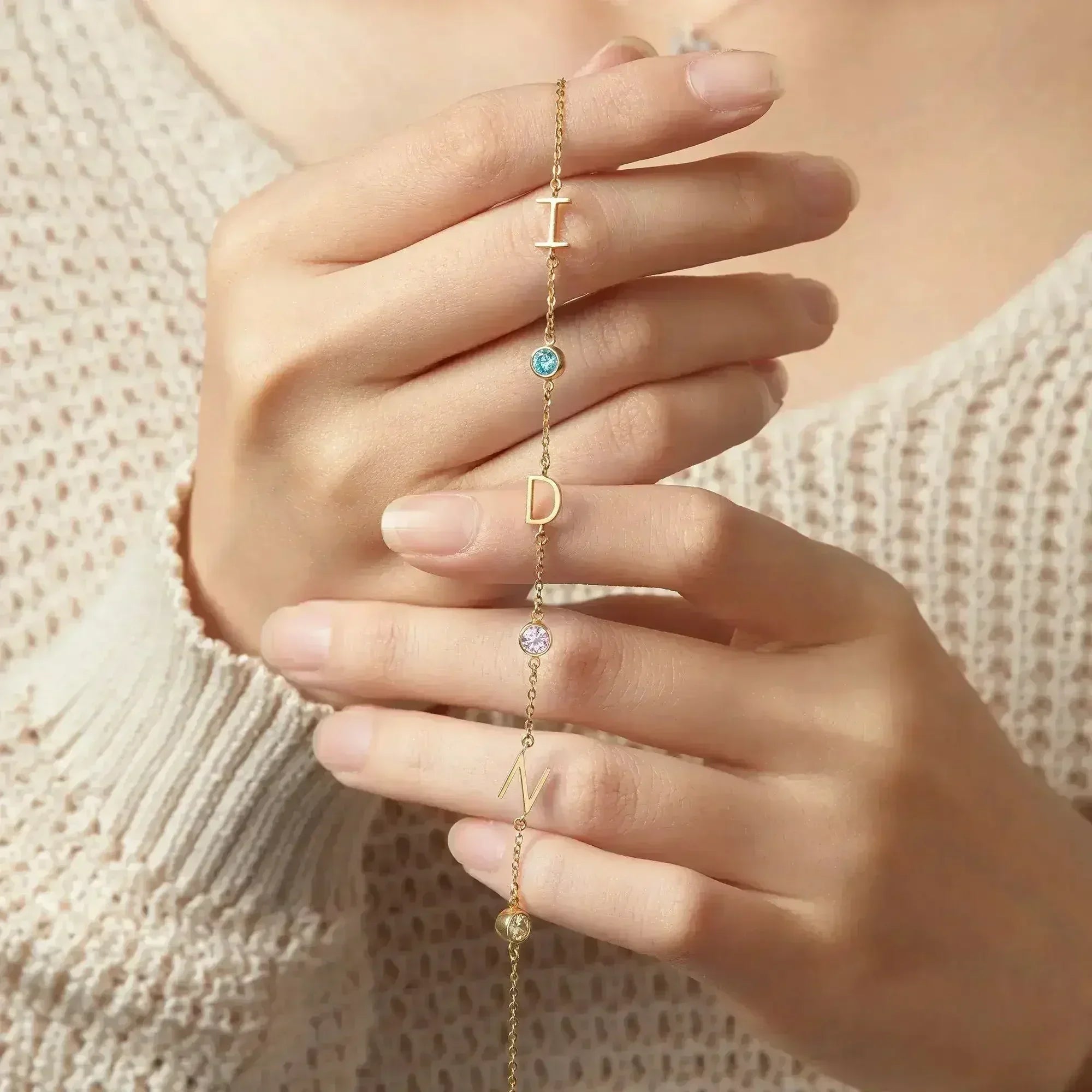 Sideways Letter Necklace, Mom Birthstone Necklace, Initials Necklace